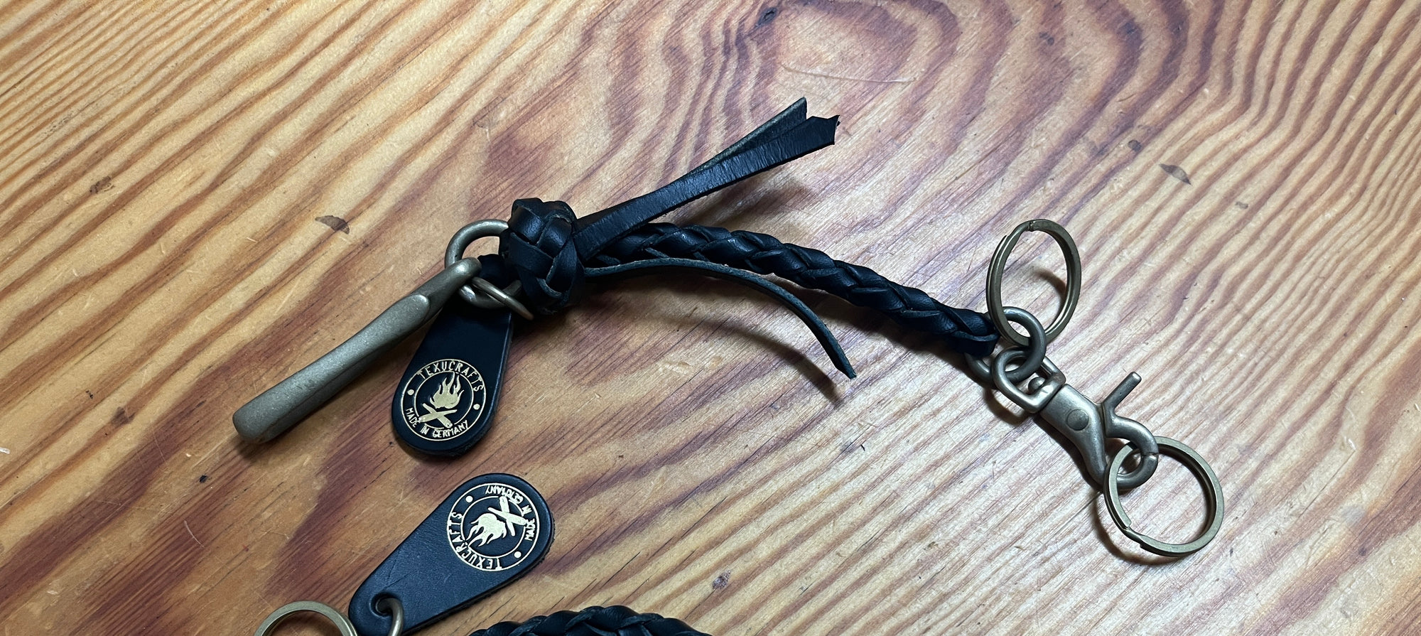 Braided Leather Keychain Fish hook or Carabiner