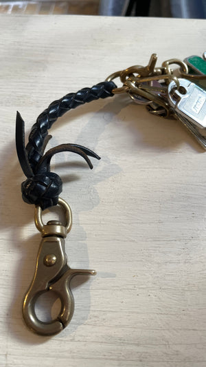 Braided Leather Keychain Fish hook or Carabiner